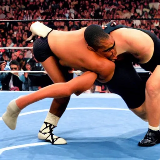 Prompt: barack obama wrestling in the wwe, sports photography, pay per view