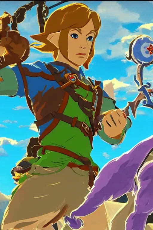 Prompt: in game footage of scooby doo from the legend of zelda breath of the wild, breath of the wild art style.