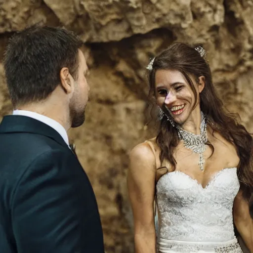 Prompt: caveman in a suite getting married in real life, intricate, highly detailed, detailed, hyper realistic, 4 k, 8 k uhd, realistic, great detail