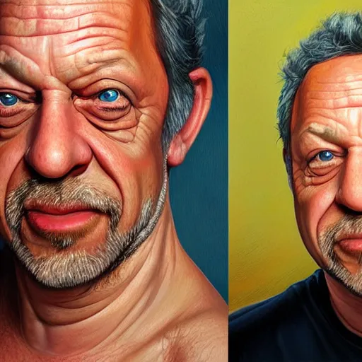 Image similar to Caricature portraits done of Gene Ween, realistic, hyperrealistic, very realistic, highly detailed, very detailed, extremely detailed, detailed, oil painting, digital art, trending on artstation