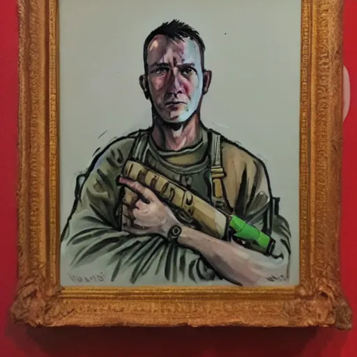 Image similar to Weary jarhead. Gouache. Award winning.