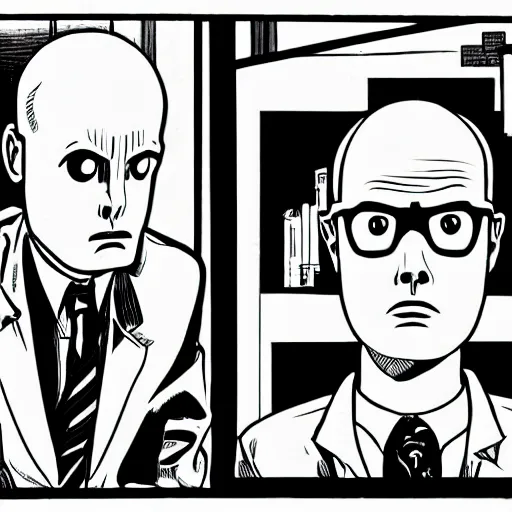 Prompt: a single sad, fearful guy by daniel clowes, comic, black and white, single panel, close up