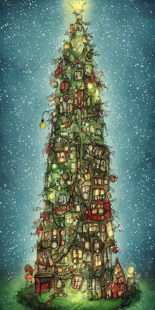 Prompt: an indoor christmas tree scene by alexander jansson