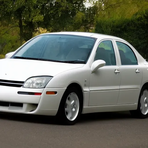 Prompt: a mid 2000s car with its doors replaced with white wooden doors
