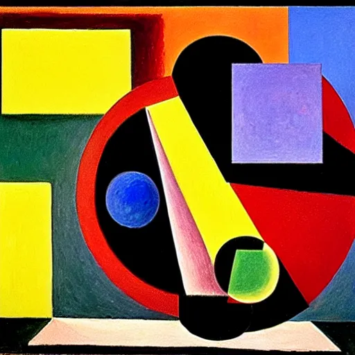 Image similar to melancholic complex suprematism painting of quetzalcoatl working on an sphere machine in height by malevich, throwing hard long shadows in complex construct room by oskar schlemmer, edward hopper vibe, liminal space, oil on canvas