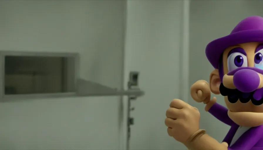 Prompt: still from a masterpiece A24 film: Waluigi going to therapy