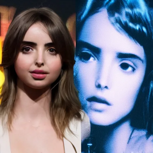 Prompt: giant hologram joi from blade runner 2 0 4 9 played by ana de armas, neo noire