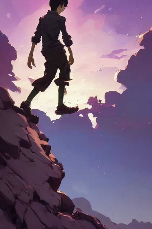 Image similar to a boy looking up into the sky seeing an anxious reflection of himself behance hd artstation by jesper ejsing, by rhads, makoto shinkai and lois van baarle, ilya kuvshinov, ossdraws, that looks like it is from borderlands and by feng zhu and loish and laurie greasley, victo ngai, andreas rocha