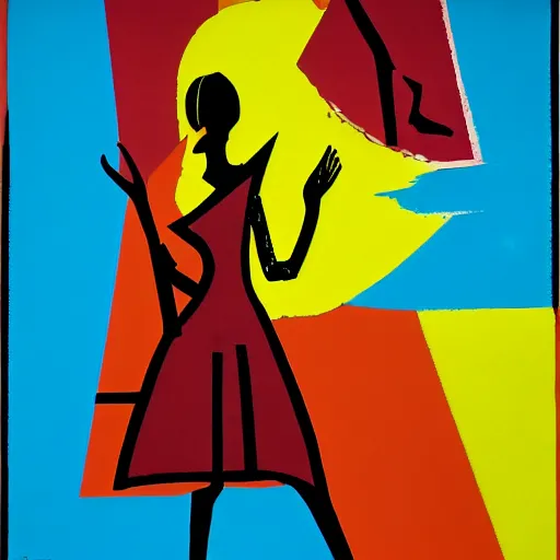 Image similar to emotionally evocative 1 9 6 0 s pop art silhouette of a desperate woman beckoning, simple shapes and bold colors