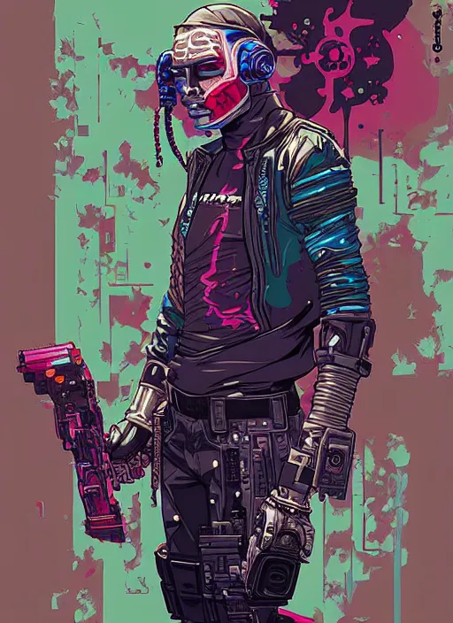 Prompt: smug cyberpunk bounty hunter by josan gonzalez splash art graphic design color splash high contrasting art, fantasy, highly detailed, art by greg rutkowski