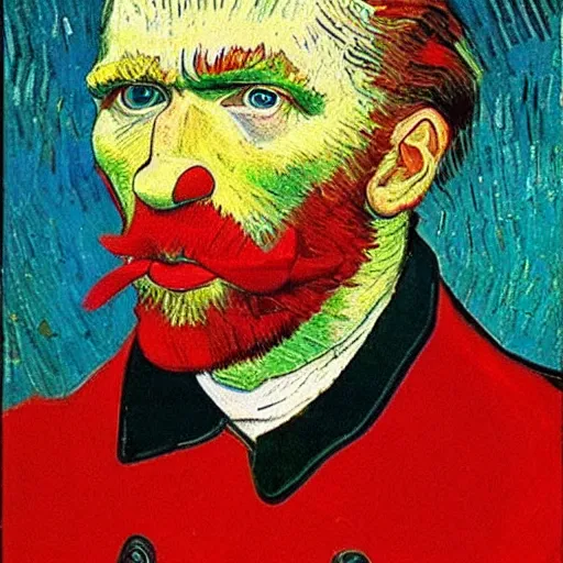 Image similar to communist clown, van gogh style