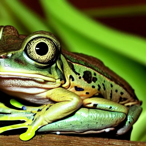 Image similar to slimy frog using a computer, HD photography, 4k desktop background