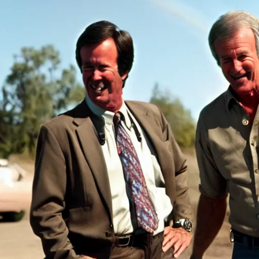 Image similar to kevin tighe with randy mantooth, laughing as they set a car on fire