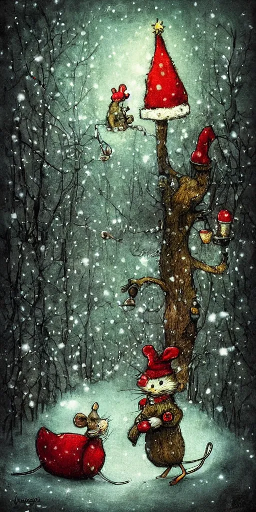 Prompt: a christmas mouse scene by alexander jansson