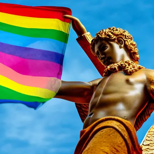 Prompt: angel moroni wearing a pride flag