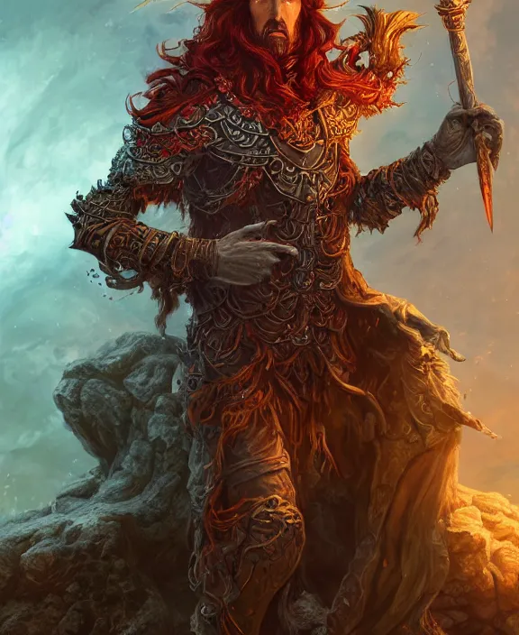 Prompt: full body photograph of john oliver as a wizard from dungeons and dragons, fantasy art, red hair, symmetrical hyper detailed face and body, elegant, graceful, fashionable, cinematic, hyperdetailed illustration by irakli nadar and alexandre ferra, depth of field, global illumination