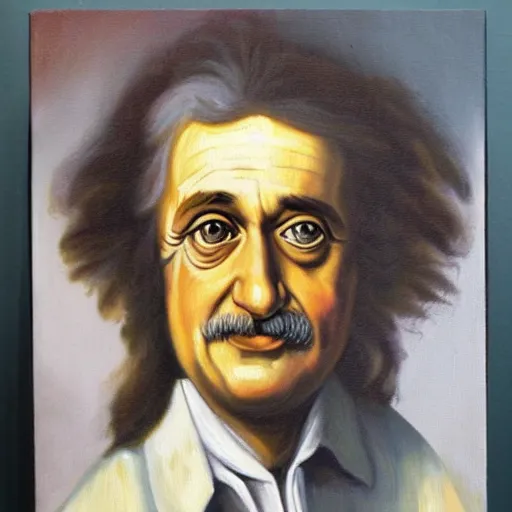 Image similar to oil painting portrait of the lovechild of Isaac Newton and Albert Einstein