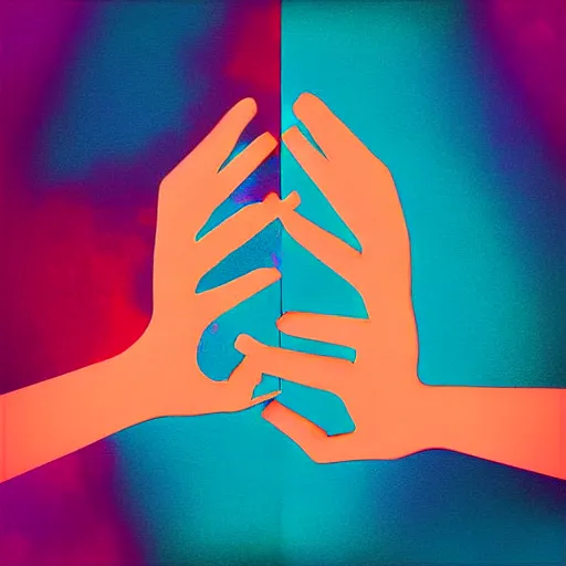 Image similar to “ album cover design, folding hands and beating electronic hearts, digital art ”