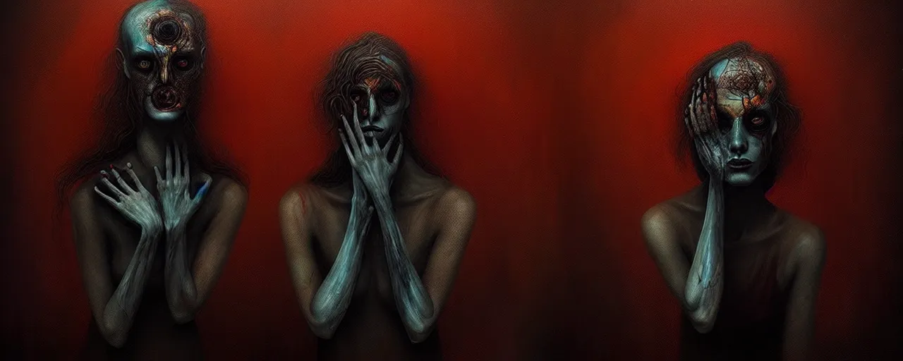 Image similar to alchemized earthy visceral emotion creatures, surreal dark uncanny painting by ronny khalil