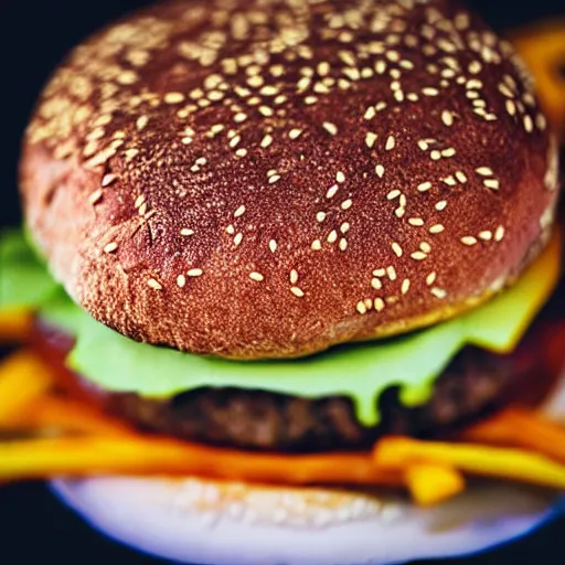 Prompt: close up high resolution photo of a cheese burger, very tasty, lots of cheese, food photography, instagram, trending