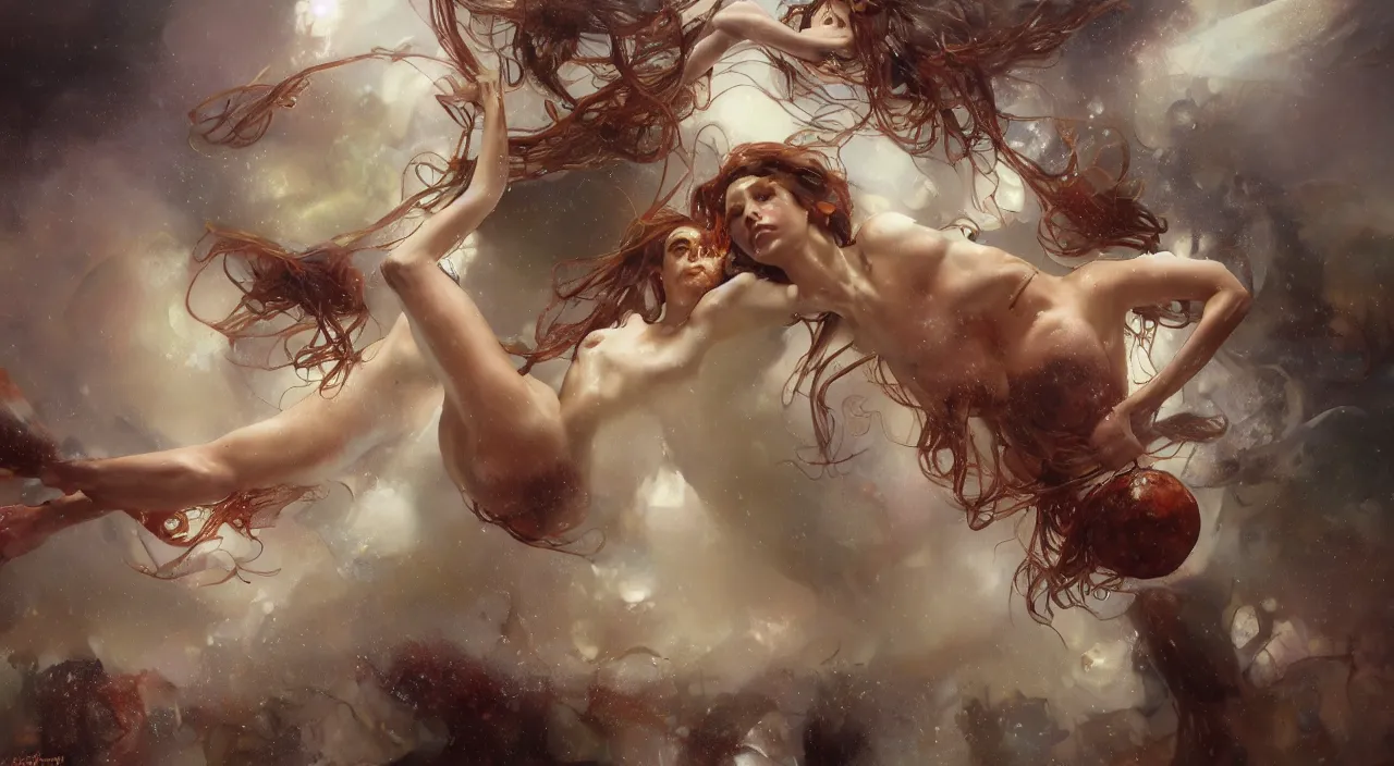 Prompt: 3 0 perfect woman bodies flying inside spaghetti bolognesa with meatballs and hundred rusted perfect woman bodies flying in stormy clouds by by jeremy mann and alphonse mucha, fantasy art, photo realistic, dynamic lighting, artstation, poster, volumetric lighting, very detailed faces, 4 k, award winning, hyper - realism