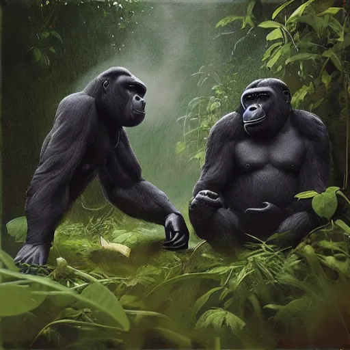 Prompt: A sculpture of a gorilla in the jungle , artwork by Sergey Kolesov