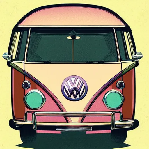 Image similar to illustration of an old van volkswagen, may 6 8, pastel colors, cool, hippie by malika favre