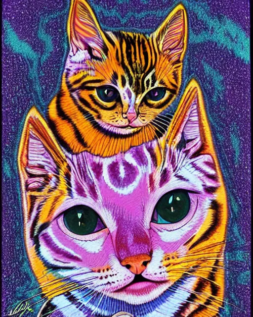 Image similar to symmetrical portrait of a cute kitten, acid psychedelic poster, in the color scheme of Landon Peters,