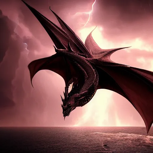 Prompt: dark dragon in a thunderstorm, epic scene, cinematic, ultra photorealistic, 8k,