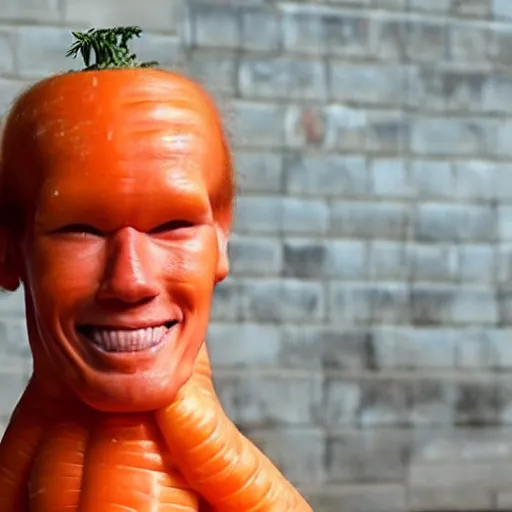 Prompt: photo of a human carrot!!!!!! with a face of arnold schwarzenegger