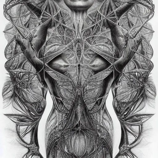 Image similar to hyper detailed bw linear pencil drawing, woman ballet dancer, organic symmetric shapes by ernst haeckel