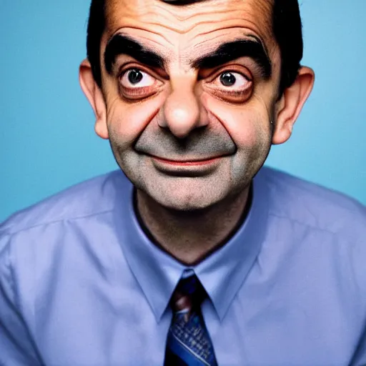 Image similar to A portrait mr bean teams up with a teenage rowan atkinson, perfect faces, 50 mm, award winning photography