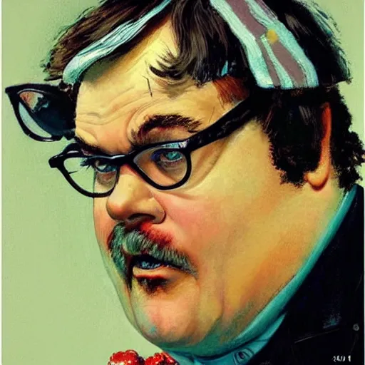 Prompt: “Jack Black painted by Norman Rockwell”