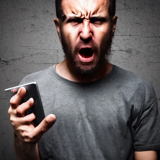 Image similar to angry prisoner alone in his cell setting up a video call using an ipad, photorealistic, frustrated expression, dark