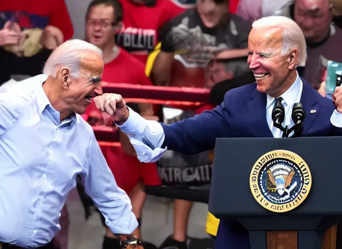 Image similar to Joe Biden punches a fat man, 8K, high quality, highly detailed