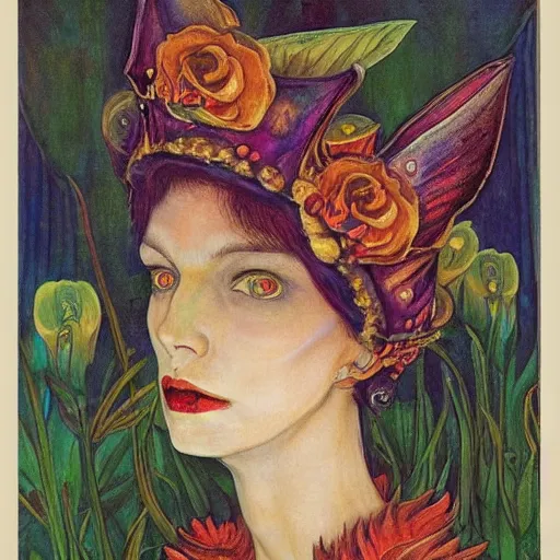 Image similar to the bone crown, by annie swynnerton and leo and diane dillon and ( diego rivera ) and adolf wolfli, elaborate costume, flowers, iridescent beetles, rich color, dramatic cinematic lighting, smooth, sharp focus, extremely detailed