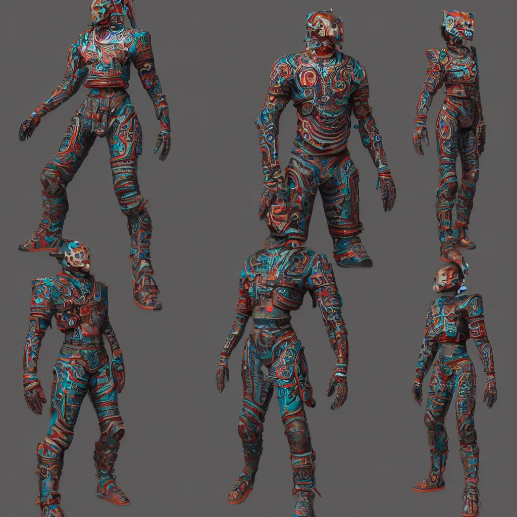 Prompt: futuristic mayan street wear full body octane ultra detailed render