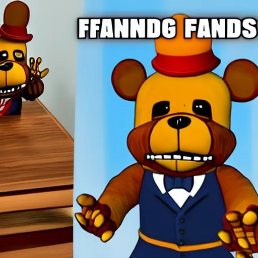 Image similar to Freddy Fazbear running for president, sitting at the presidents desk