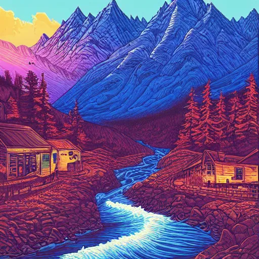 Image similar to Mountains and rivers by Dan Mumford