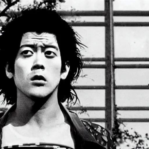 Prompt: a film still of Josuke Higashikata from Jojolion in ''Eraserhead''(1977)