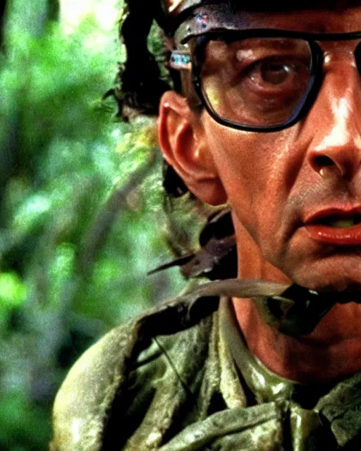 Prompt: Jeff Goldblum as Jeff Goldblum as Major Dutch in Predator (1987), movie still