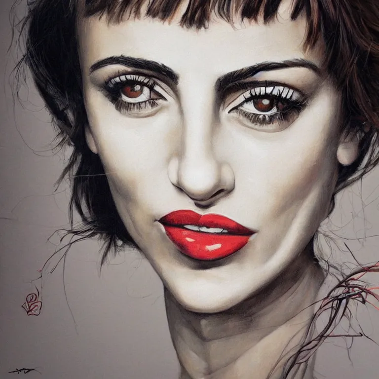 Prompt: Street-art portrait of Penélope Cruz Sánchez in style of Etam Cru, photorealism