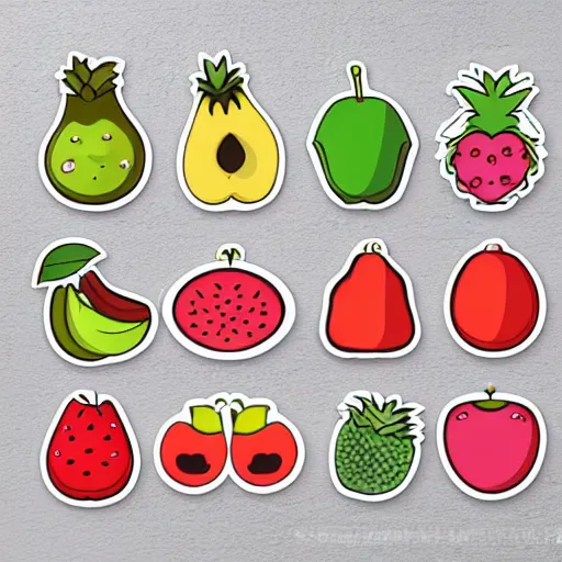 Prompt: cute sticker set of different fruits with legs