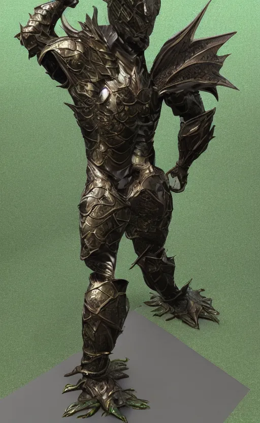 Image similar to Green dragon armor, bronze statue, unreal engine, high detailed