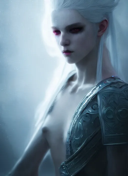 Prompt: a beautiful white haired princess, intricate concept art, ethereal, ominous, dramatic lighting, cyberpunk darksynth, ruan jia and zeronis and wlop