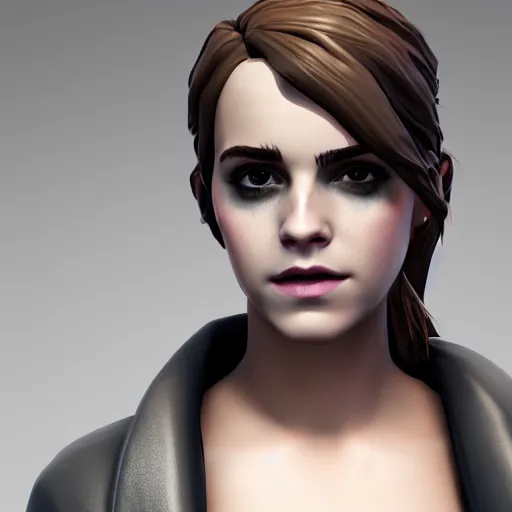 Image similar to textured film grain eye shadow smoky eyes fashion model face emma watson as a fortnite character cgsociety octane render unreal engine redshift render trending on artstation trending on artstation render blender behance cg superhero