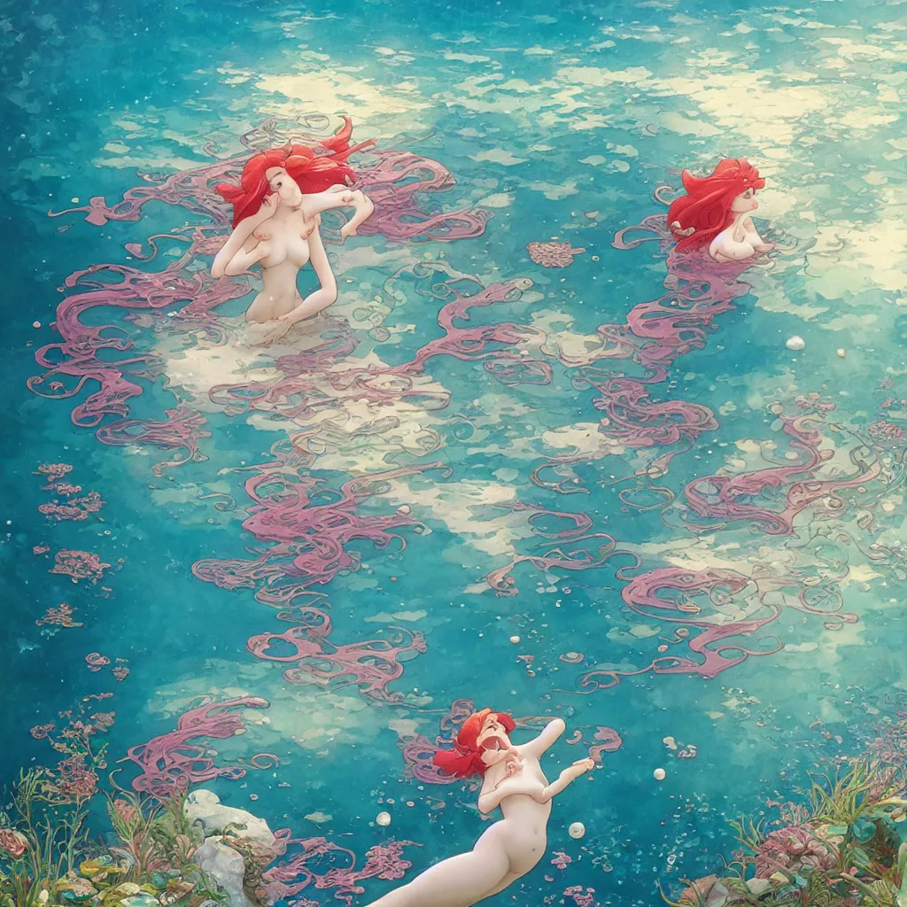 Prompt: the little mermaid sings in the colorful ocean, kamakura scenery, the feeling of summer, pearls and shells, fantasy art by ferdinand knab, makoto shinkai and ilya kuvshinov, rossdraws, tom bagshaw, alphonse mucha, trending onstudio ghibli, radiant light, highly detailed