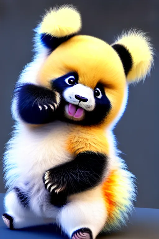 Image similar to high quality 3 d render hyperrealist very cute multicolor stripped fluffy! phoenix panda hybrid with wings!! highly detailed, vray smooth, in the style of detective pikachu, hannah yata charlie immer, dramatic blue light, low angle, uhd 8 k, sharp focus