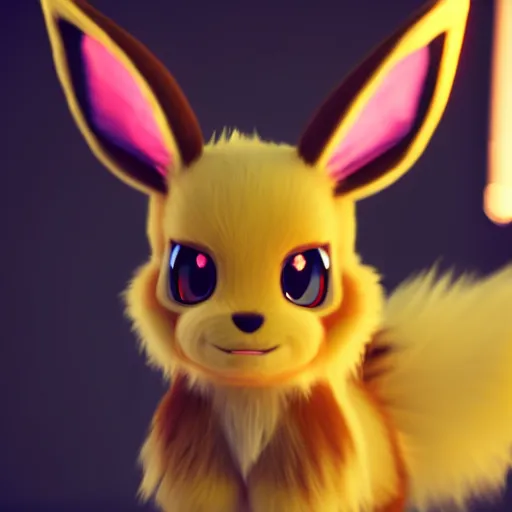 Prompt: photography of a realistic eevee animal, ultra detailed, 8 k, cinematic lighting, natural background, trending on artstation, pokemon