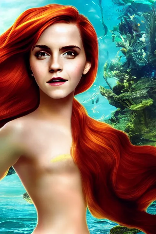 Image similar to tonemapped emma watson as ariel from the little mermaid